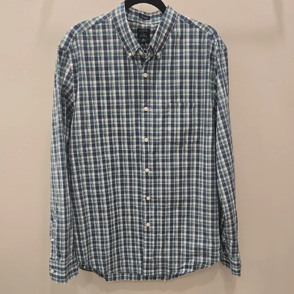 J. Crew Navy and Green Checkered Shirt